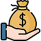 Icon of money bag representing income